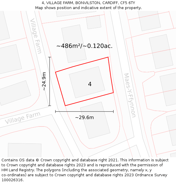 4, VILLAGE FARM, BONVILSTON, CARDIFF, CF5 6TY: Plot and title map