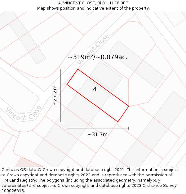 4, VINCENT CLOSE, RHYL, LL18 3RB: Plot and title map