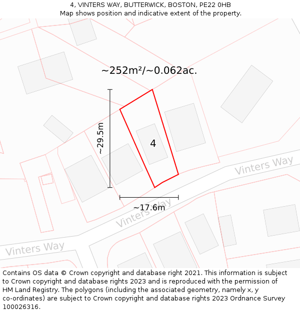 4, VINTERS WAY, BUTTERWICK, BOSTON, PE22 0HB: Plot and title map