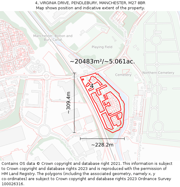 4, VIRGINIA DRIVE, PENDLEBURY, MANCHESTER, M27 8BR: Plot and title map