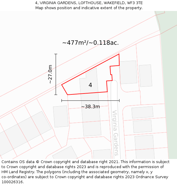 4, VIRGINIA GARDENS, LOFTHOUSE, WAKEFIELD, WF3 3TE: Plot and title map