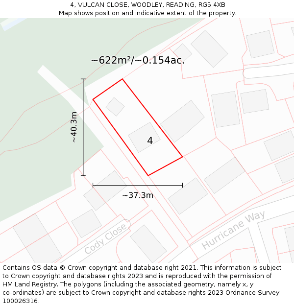 4, VULCAN CLOSE, WOODLEY, READING, RG5 4XB: Plot and title map