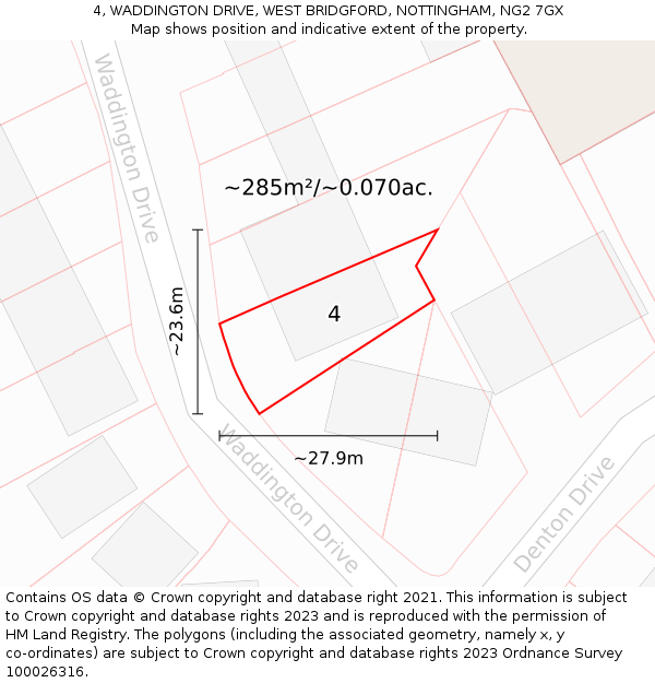 4, WADDINGTON DRIVE, WEST BRIDGFORD, NOTTINGHAM, NG2 7GX: Plot and title map