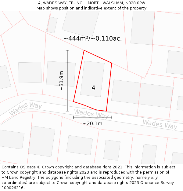 4, WADES WAY, TRUNCH, NORTH WALSHAM, NR28 0PW: Plot and title map