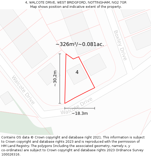 4, WALCOTE DRIVE, WEST BRIDGFORD, NOTTINGHAM, NG2 7GR: Plot and title map