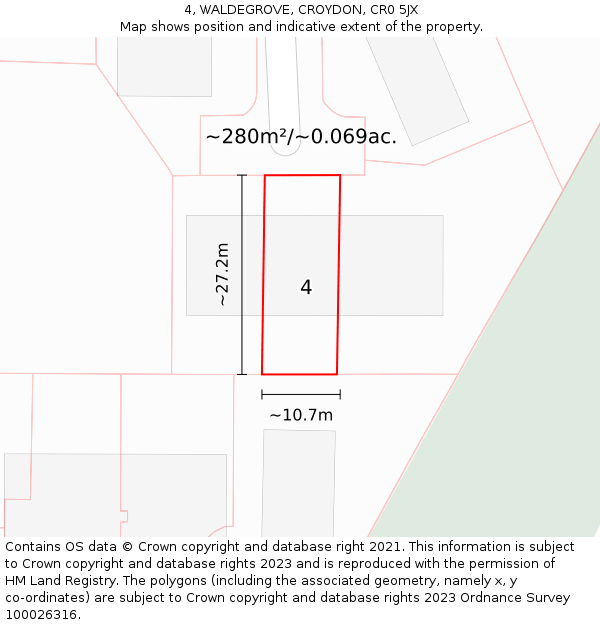 4, WALDEGROVE, CROYDON, CR0 5JX: Plot and title map
