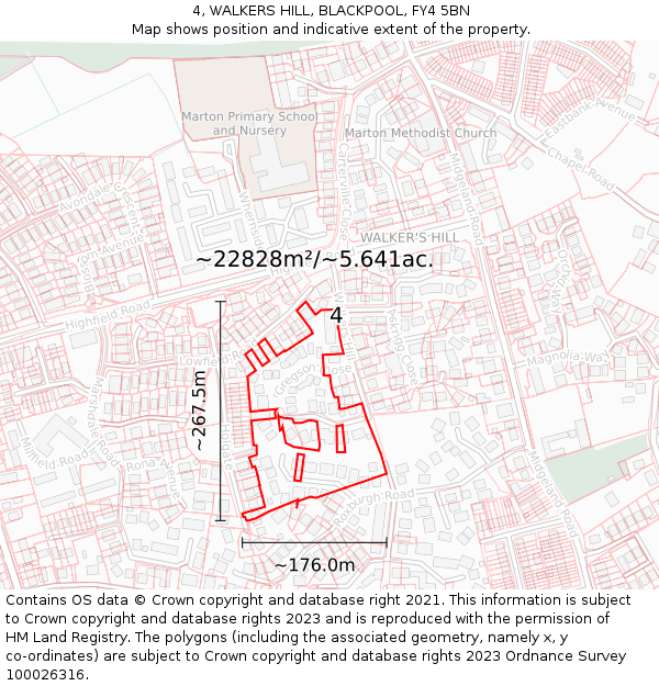 4, WALKERS HILL, BLACKPOOL, FY4 5BN: Plot and title map