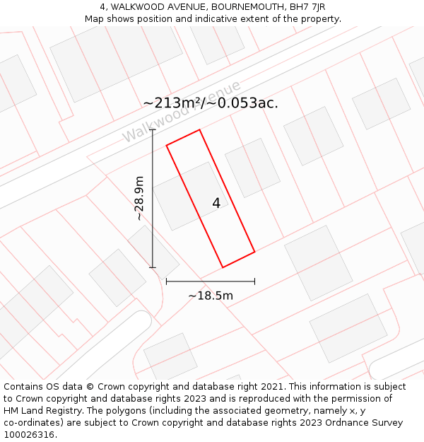 4, WALKWOOD AVENUE, BOURNEMOUTH, BH7 7JR: Plot and title map