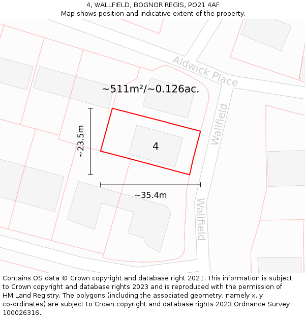 4, WALLFIELD, BOGNOR REGIS, PO21 4AF: Plot and title map