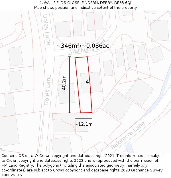 4, WALLFIELDS CLOSE, FINDERN, DERBY, DE65 6QL: Plot and title map