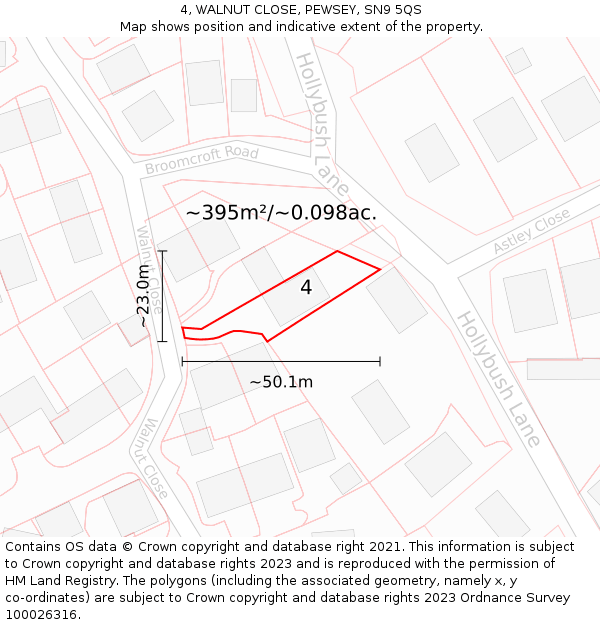 4, WALNUT CLOSE, PEWSEY, SN9 5QS: Plot and title map