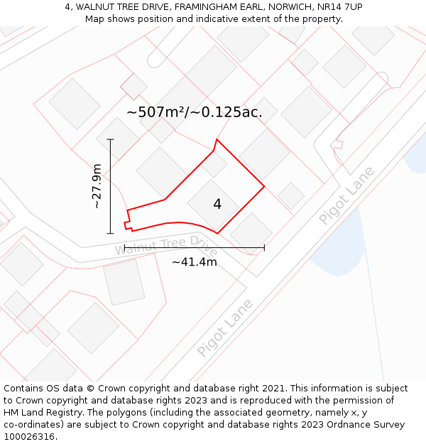 4, WALNUT TREE DRIVE, FRAMINGHAM EARL, NORWICH, NR14 7UP: Plot and title map