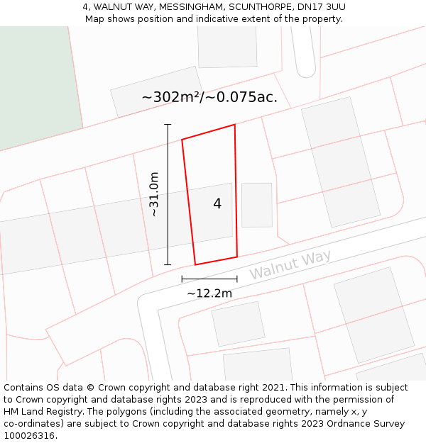 4, WALNUT WAY, MESSINGHAM, SCUNTHORPE, DN17 3UU: Plot and title map