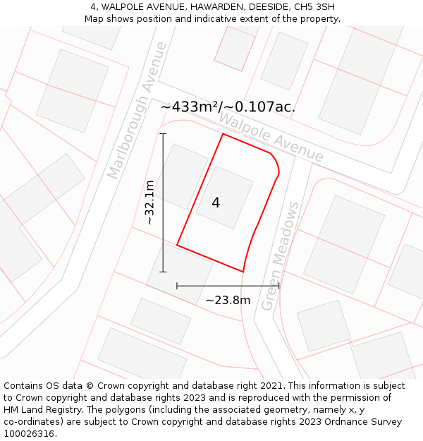 4, WALPOLE AVENUE, HAWARDEN, DEESIDE, CH5 3SH: Plot and title map