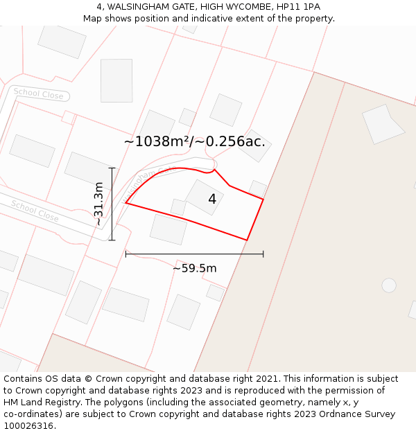 4, WALSINGHAM GATE, HIGH WYCOMBE, HP11 1PA: Plot and title map