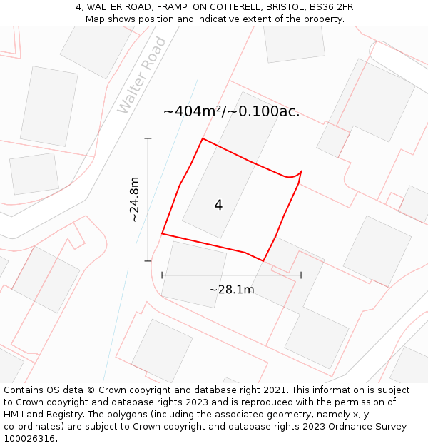 4, WALTER ROAD, FRAMPTON COTTERELL, BRISTOL, BS36 2FR: Plot and title map