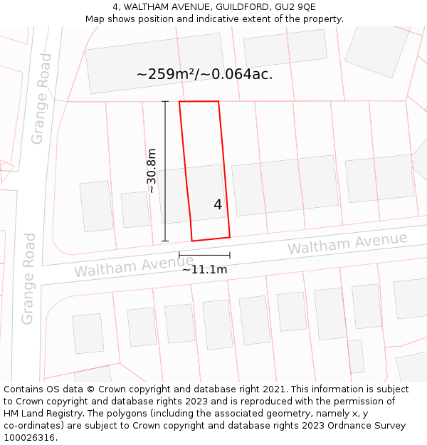 4, WALTHAM AVENUE, GUILDFORD, GU2 9QE: Plot and title map