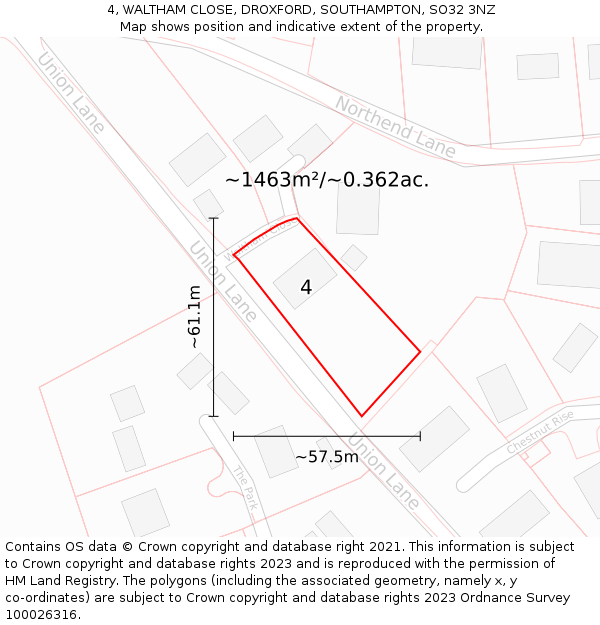 4, WALTHAM CLOSE, DROXFORD, SOUTHAMPTON, SO32 3NZ: Plot and title map