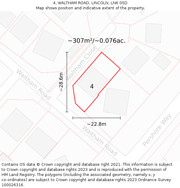 4, WALTHAM ROAD, LINCOLN, LN6 0SD: Plot and title map