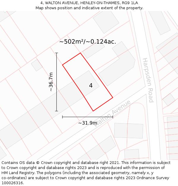 4, WALTON AVENUE, HENLEY-ON-THAMES, RG9 1LA: Plot and title map