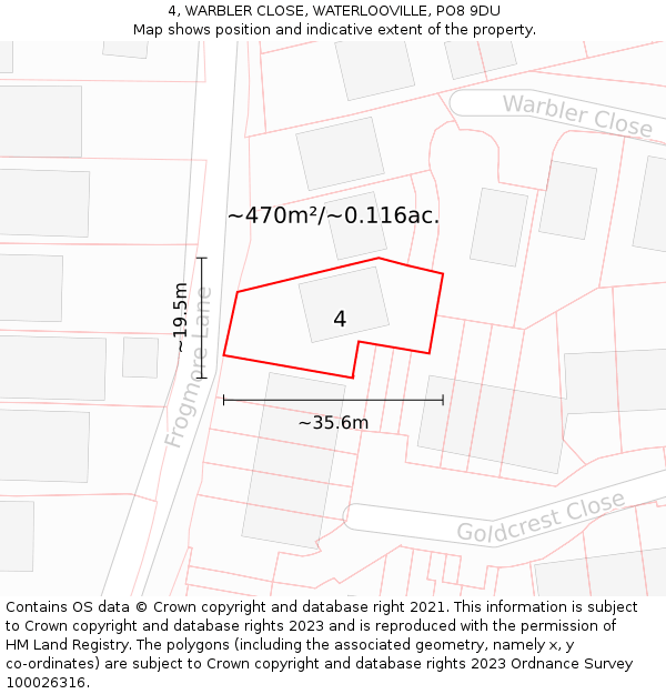 4, WARBLER CLOSE, WATERLOOVILLE, PO8 9DU: Plot and title map