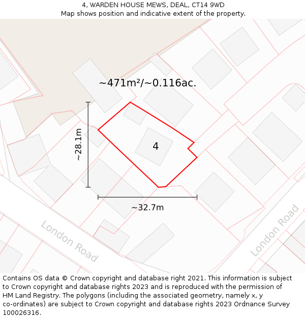 4, WARDEN HOUSE MEWS, DEAL, CT14 9WD: Plot and title map