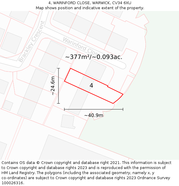 4, WARINFORD CLOSE, WARWICK, CV34 6XU: Plot and title map