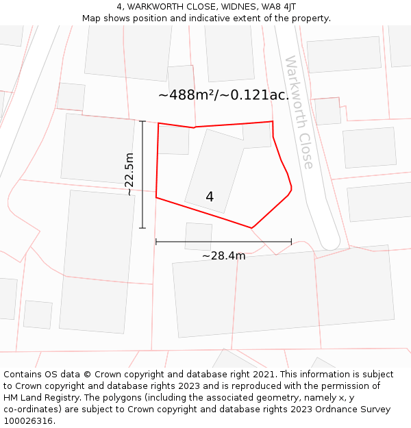 4, WARKWORTH CLOSE, WIDNES, WA8 4JT: Plot and title map