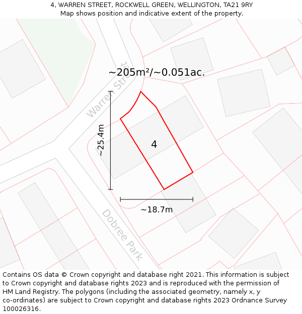 4, WARREN STREET, ROCKWELL GREEN, WELLINGTON, TA21 9RY: Plot and title map