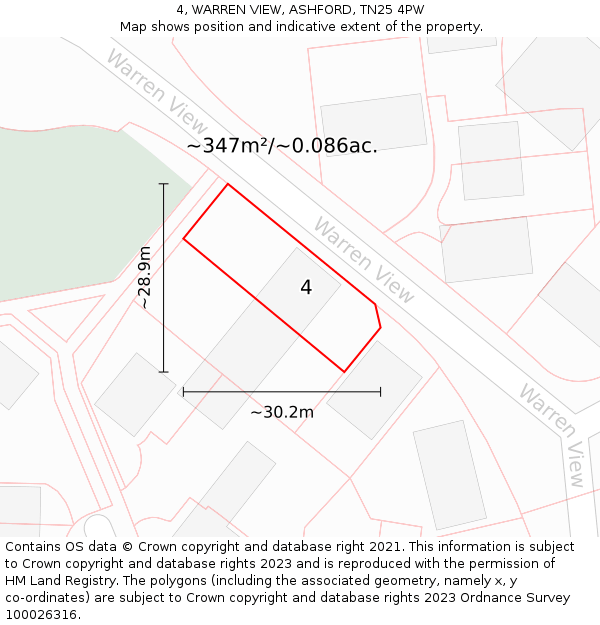 4, WARREN VIEW, ASHFORD, TN25 4PW: Plot and title map