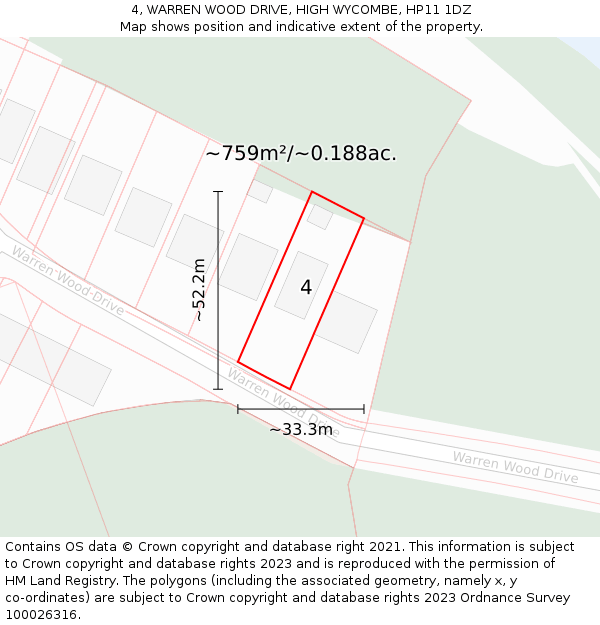 4, WARREN WOOD DRIVE, HIGH WYCOMBE, HP11 1DZ: Plot and title map