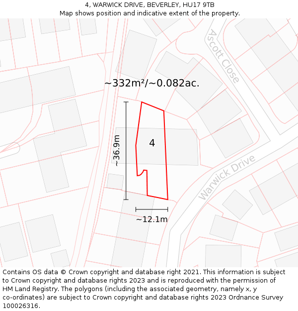 4, WARWICK DRIVE, BEVERLEY, HU17 9TB: Plot and title map