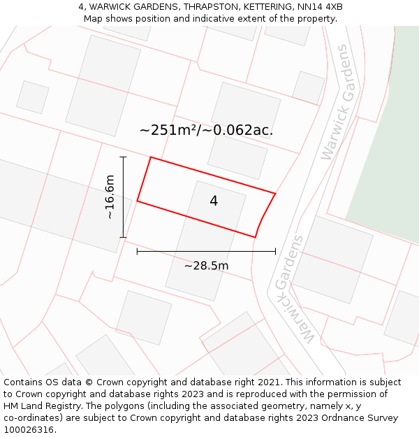 4, WARWICK GARDENS, THRAPSTON, KETTERING, NN14 4XB: Plot and title map