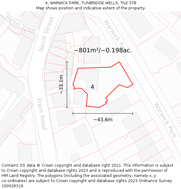 4, WARWICK PARK, TUNBRIDGE WELLS, TN2 5TB: Plot and title map