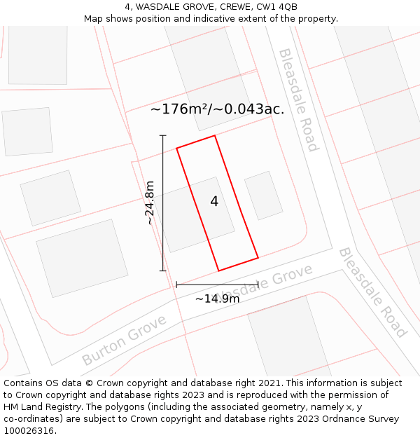 4, WASDALE GROVE, CREWE, CW1 4QB: Plot and title map