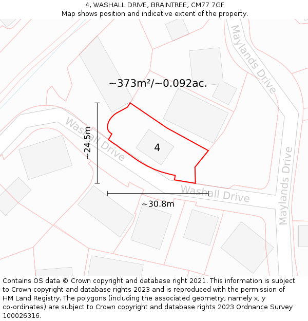 4, WASHALL DRIVE, BRAINTREE, CM77 7GF: Plot and title map