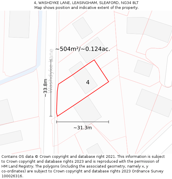 4, WASHDYKE LANE, LEASINGHAM, SLEAFORD, NG34 8LT: Plot and title map