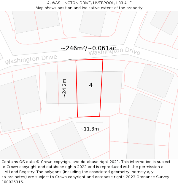 4, WASHINGTON DRIVE, LIVERPOOL, L33 4HF: Plot and title map