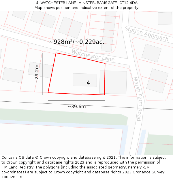 4, WATCHESTER LANE, MINSTER, RAMSGATE, CT12 4DA: Plot and title map