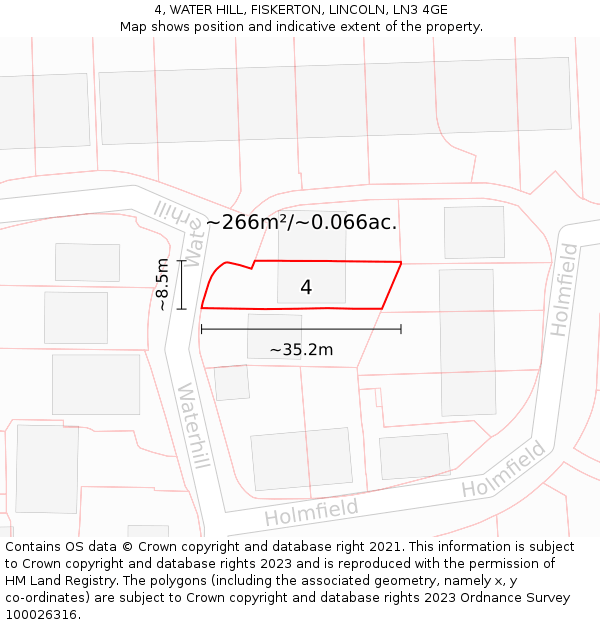 4, WATER HILL, FISKERTON, LINCOLN, LN3 4GE: Plot and title map