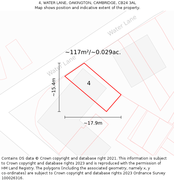 4, WATER LANE, OAKINGTON, CAMBRIDGE, CB24 3AL: Plot and title map