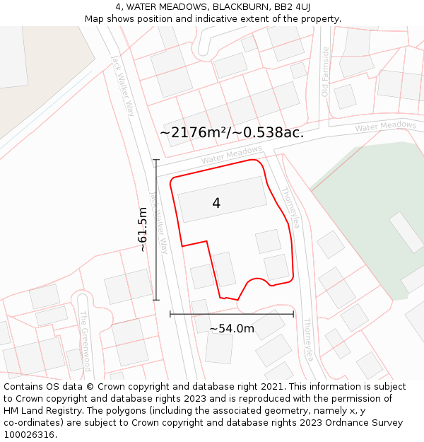 4, WATER MEADOWS, BLACKBURN, BB2 4UJ: Plot and title map