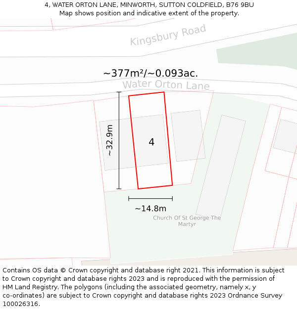 4, WATER ORTON LANE, MINWORTH, SUTTON COLDFIELD, B76 9BU: Plot and title map
