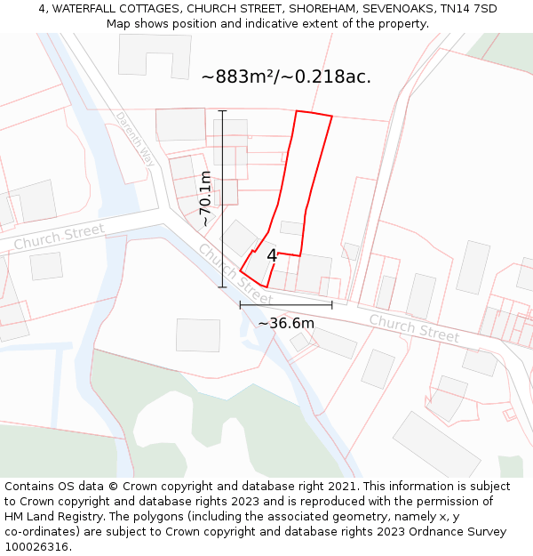 4, WATERFALL COTTAGES, CHURCH STREET, SHOREHAM, SEVENOAKS, TN14 7SD: Plot and title map