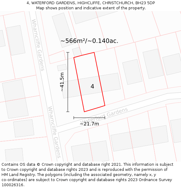 4, WATERFORD GARDENS, HIGHCLIFFE, CHRISTCHURCH, BH23 5DP: Plot and title map