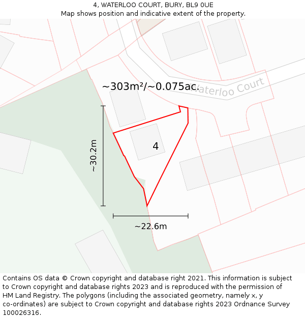 4, WATERLOO COURT, BURY, BL9 0UE: Plot and title map