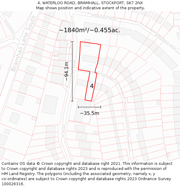 4, WATERLOO ROAD, BRAMHALL, STOCKPORT, SK7 2NX: Plot and title map