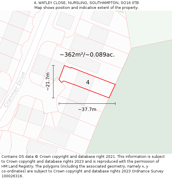 4, WATLEY CLOSE, NURSLING, SOUTHAMPTON, SO16 0TB: Plot and title map