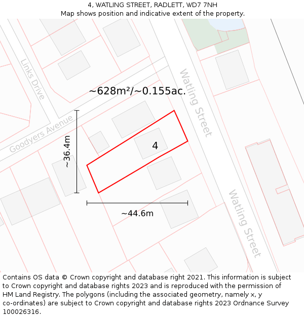 4, WATLING STREET, RADLETT, WD7 7NH: Plot and title map