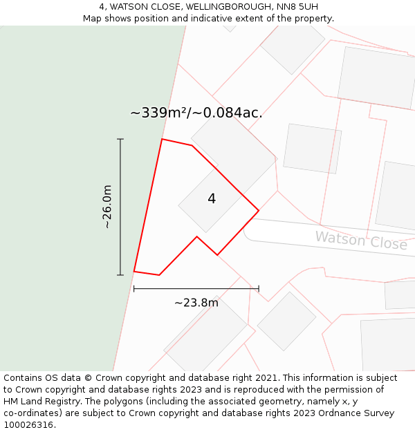 4, WATSON CLOSE, WELLINGBOROUGH, NN8 5UH: Plot and title map